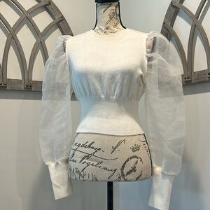 Vestique Dressy Sweater Sheer Sleeves Cream Color Size Large